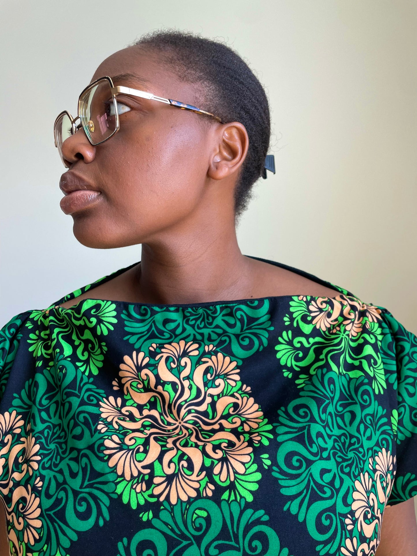 Neckline of Ibukun No.1 On Woman Handmade Nigerian African Print Dress